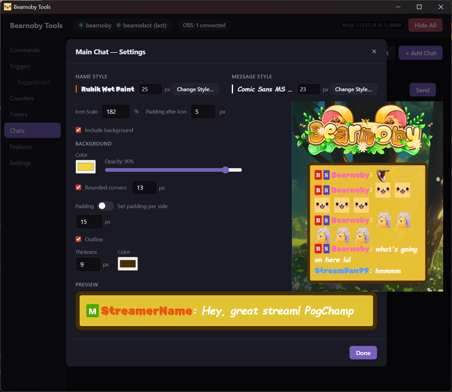 Advanced chat styling